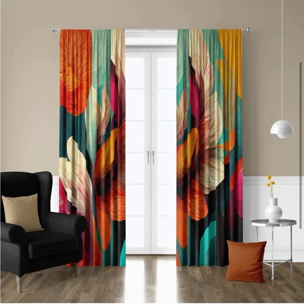 East Urban Home Mod Center Flower Curtains 2 Panels 40x82” New